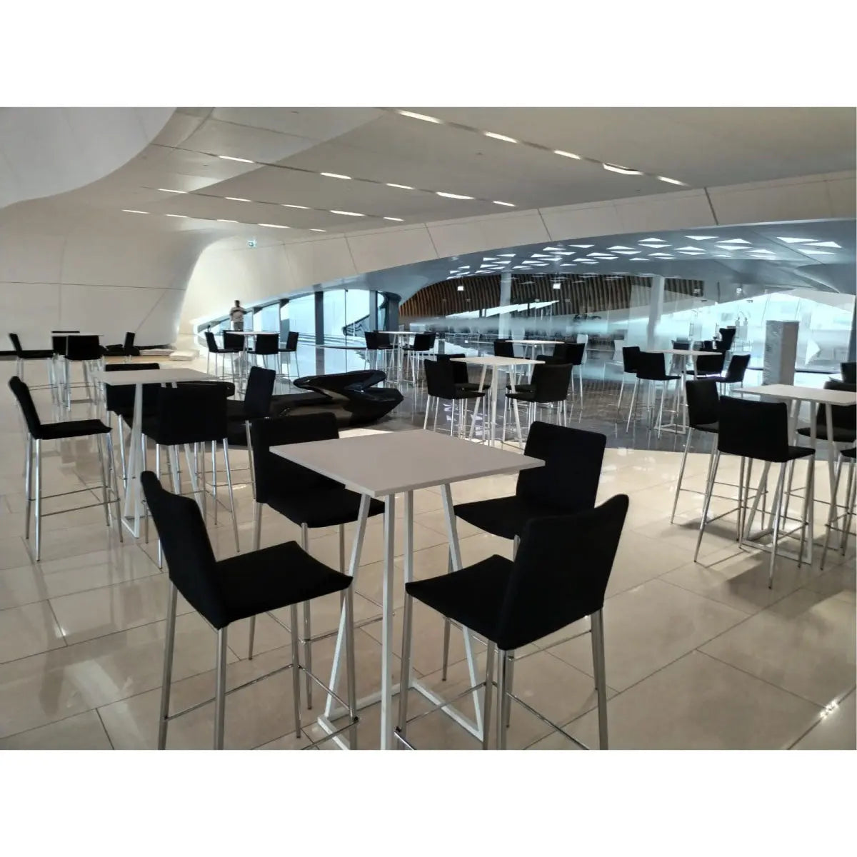 Linea cocktail table, white frame, white top Desert River Rentals