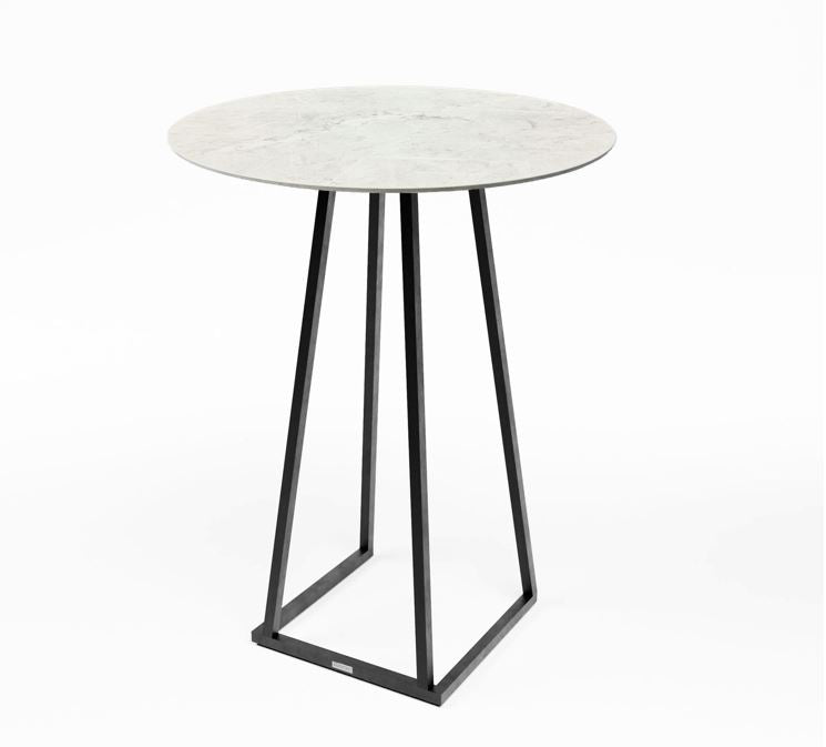 Linea Cocktail Table (Black Frame with Round Marble Top) Desert River Rentals