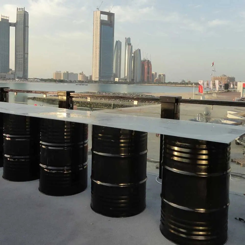 Oil drum buffet table black Desert River Rentals