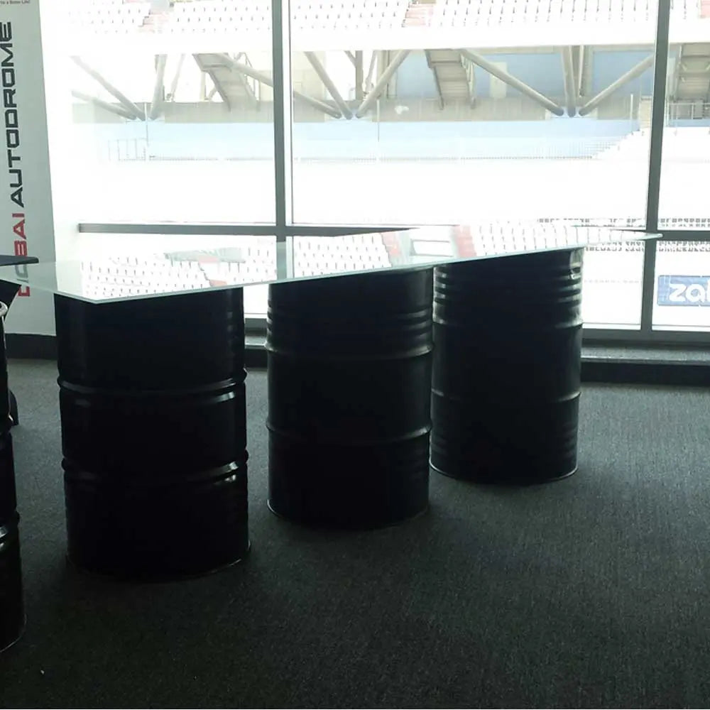 Oil drum buffet table black Desert River Rentals