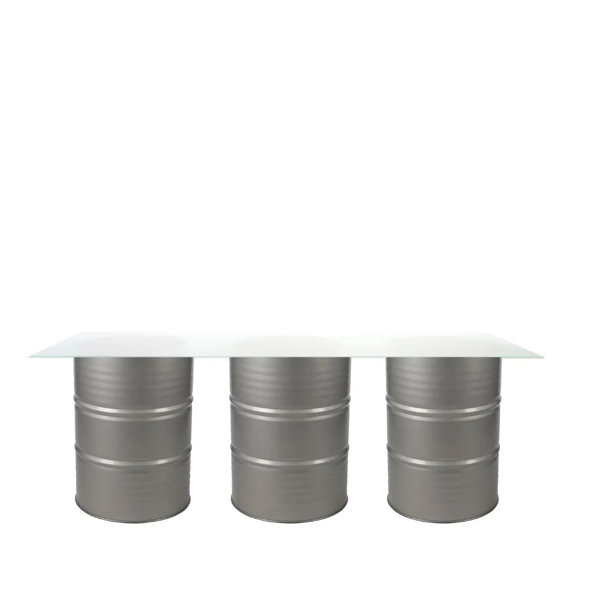 Oil drum buffet table silver Desert River Rentals