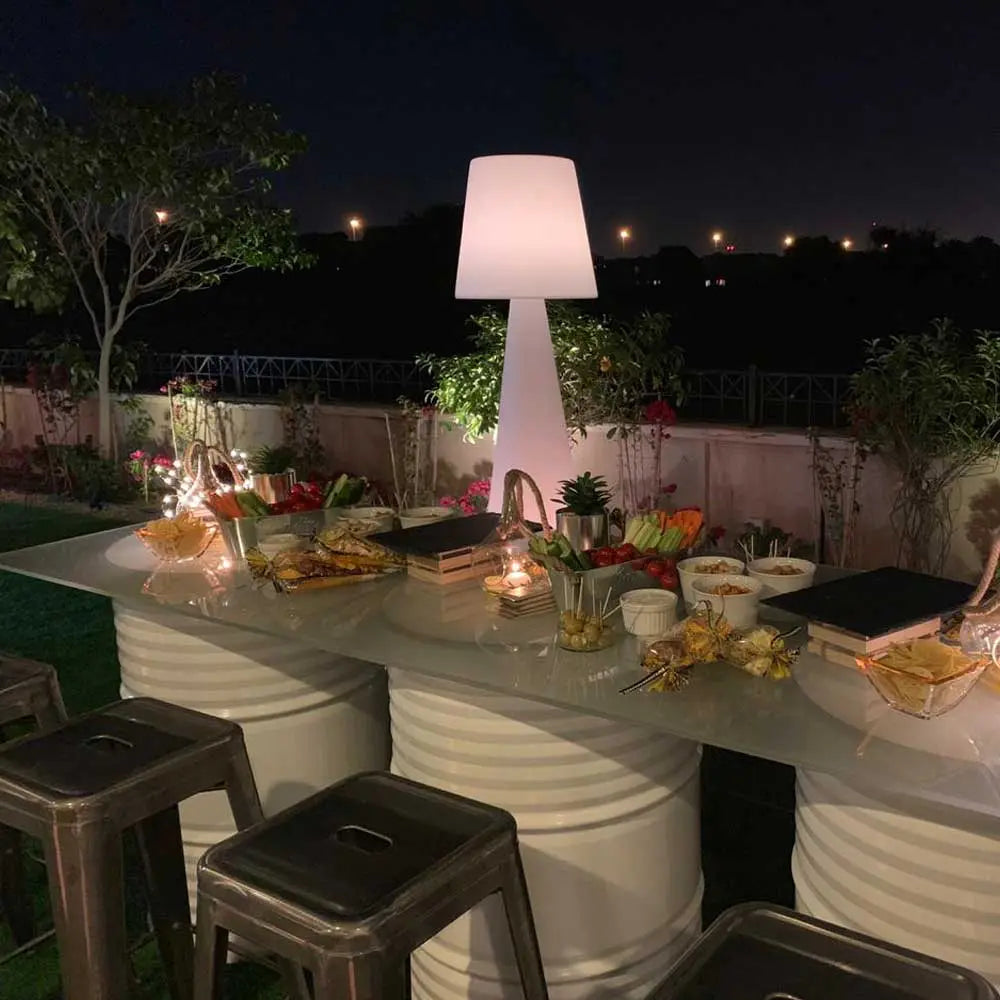 Oil drum buffet table white Desert River Rentals