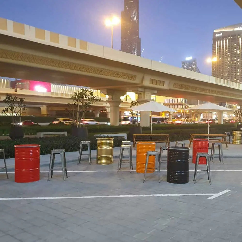Oil drum table black Desert River Rentals