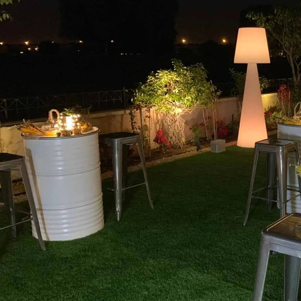 Oil drum table white Desert River Rentals