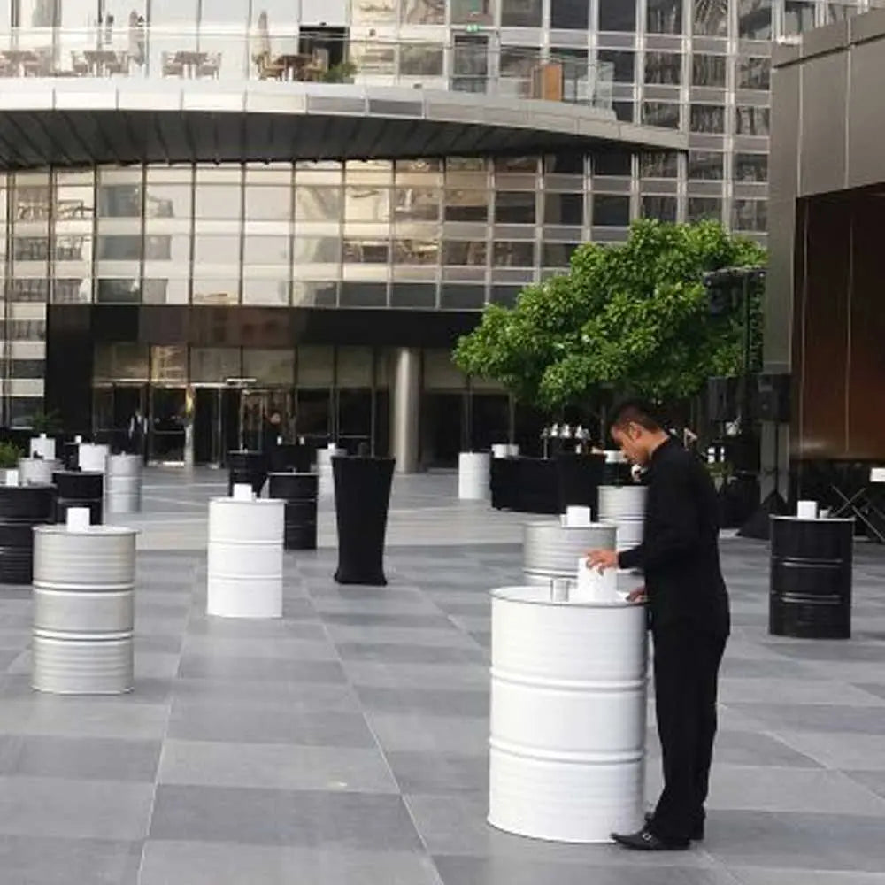 Oil drum table white Desert River Rentals