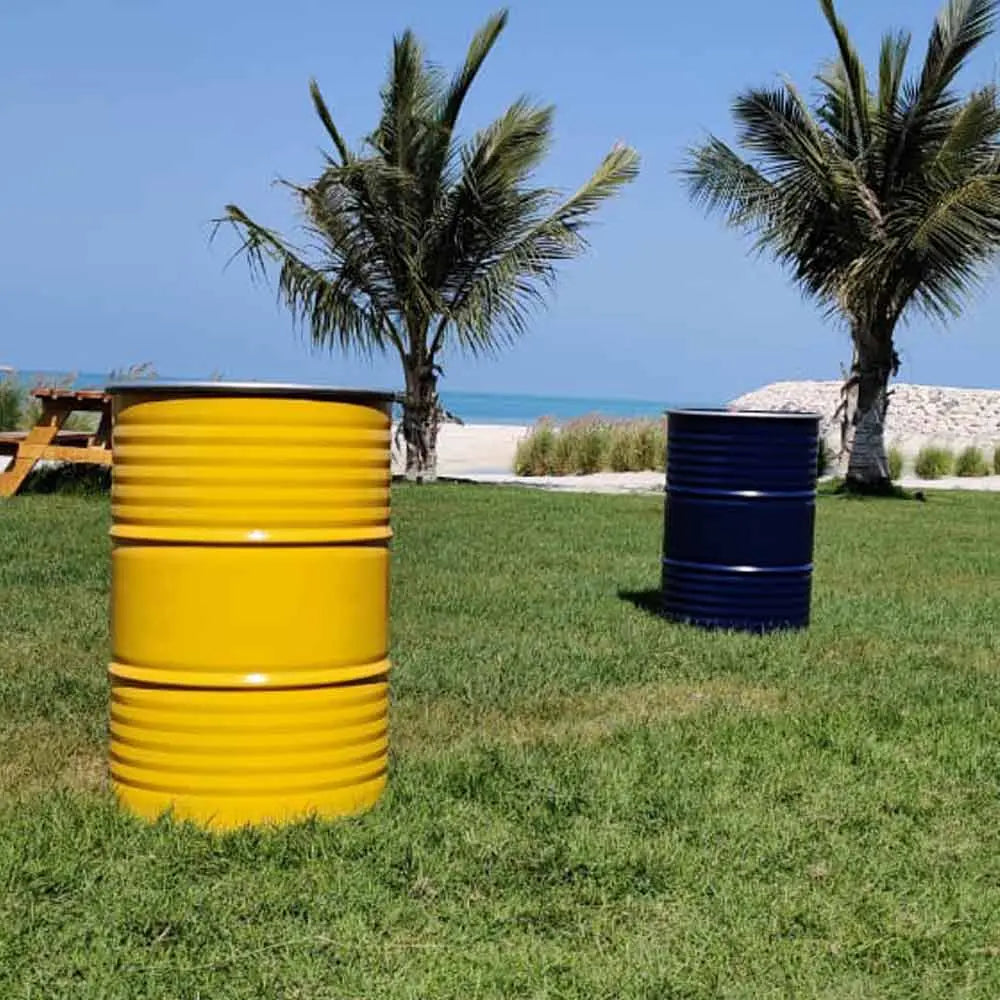 Oil drum table yellow Desert River Rentals