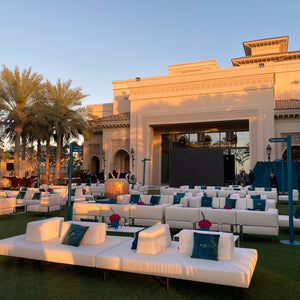 Panama Lounge Set by Desert River Rentals is a flexible sofa rental for event seating indoors or outdoors.