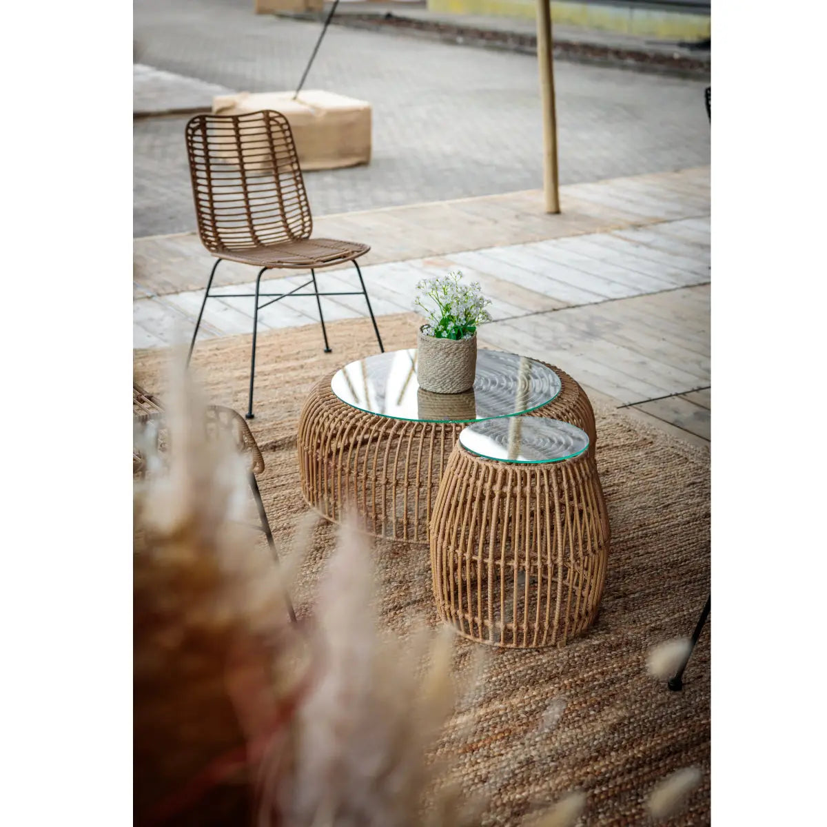 Palm springs coffee table with glass top Desert River Rentals