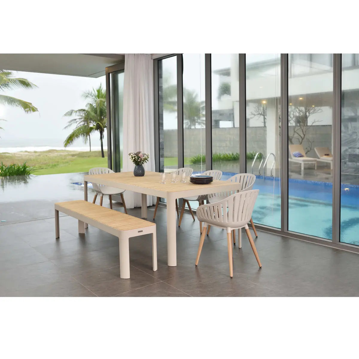 Portals 8 seater dining table & bench set Desert River Rentals