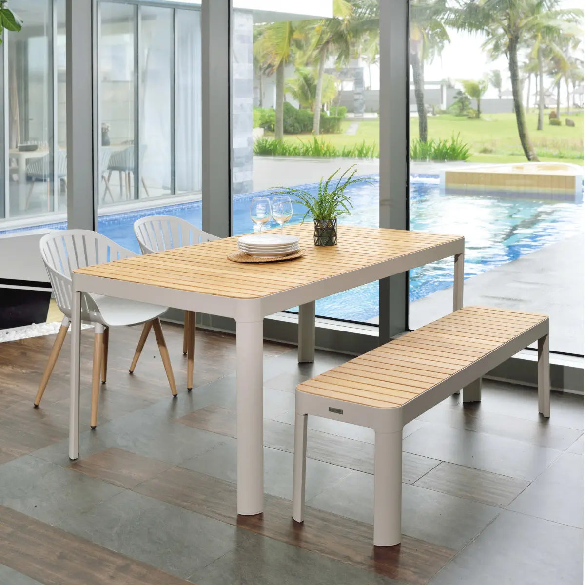 Portals 8 seater dining table & bench set Desert River Rentals