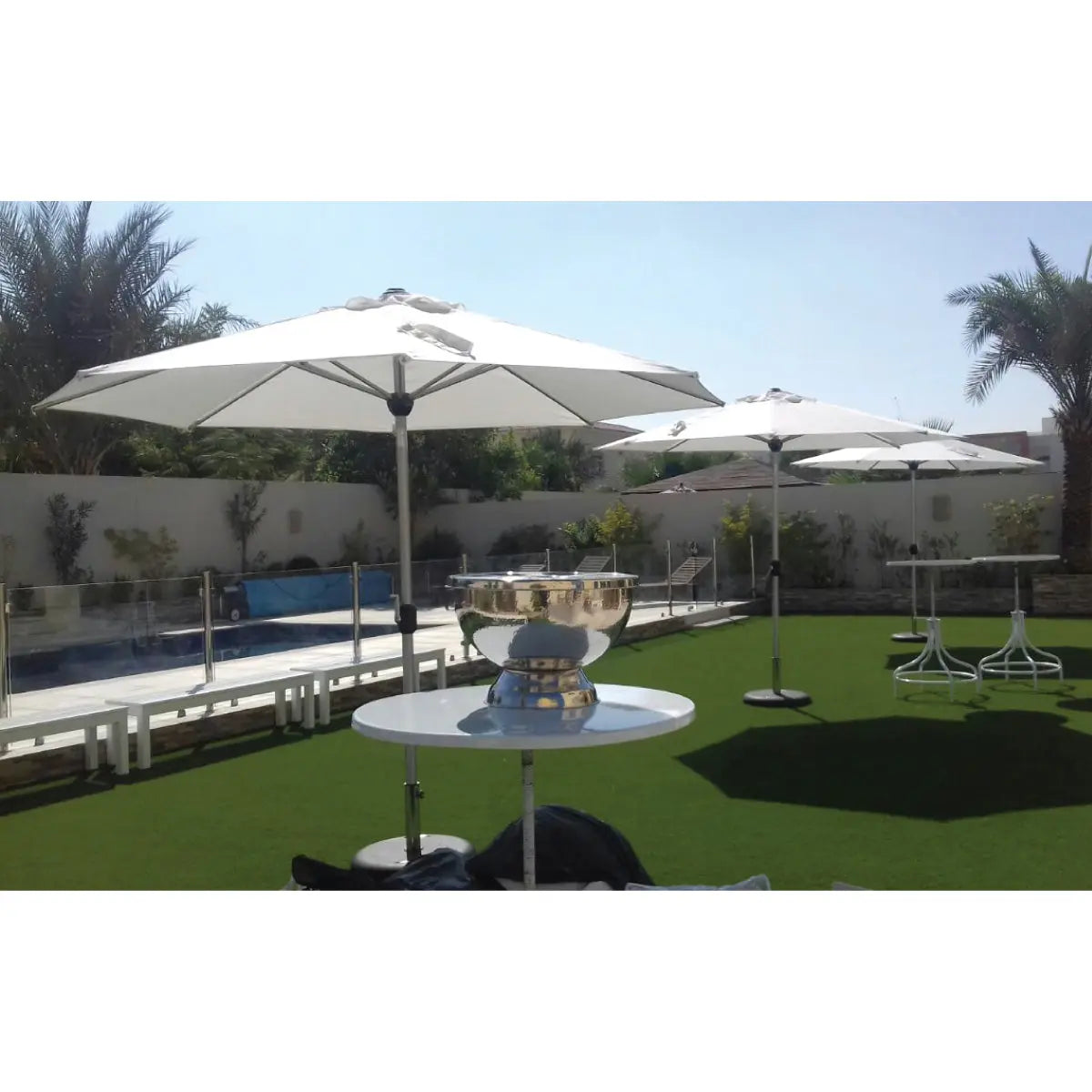 Teatro bianco parasol with base Desert River Rentals