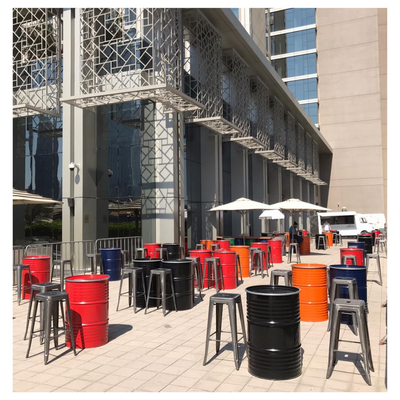 Oil Drum Cocktail Table (Orange) Desert River Rentals