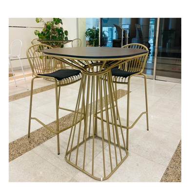 Corset Bar Stool Champagne Gold with Black Seat Pad