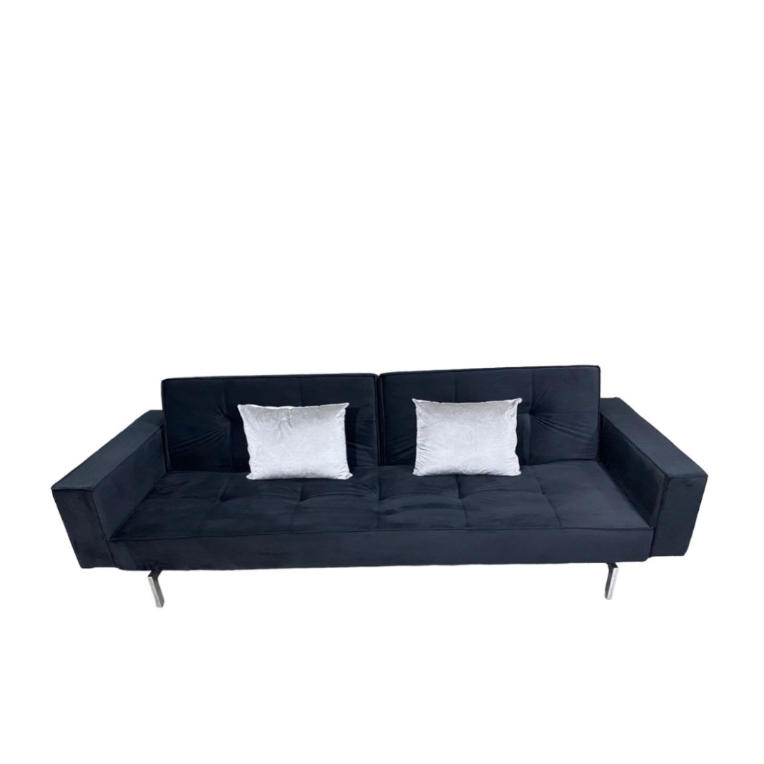 Enigma Sofa with Arm Rest Black Velvet Desert River Rentals