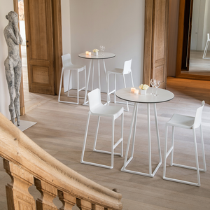 Linea Cocktail Table (White Frame with White Round Top) Desert River Rentals