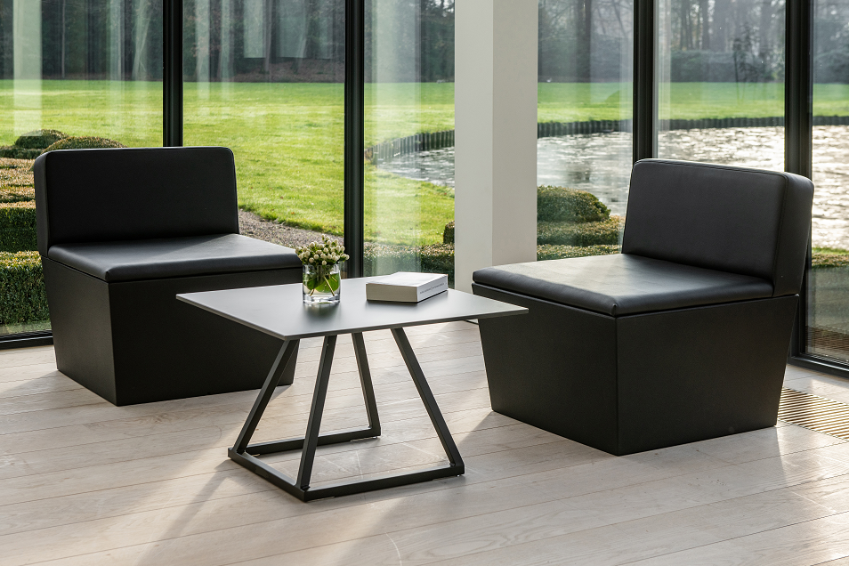 Linea Coffee Table (Black Frame with Bamboo Top) Desert River Rentals