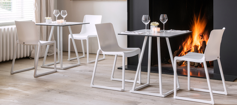 Linea Dining Table (White Frame with Bamboo Top) Desert River Rentals